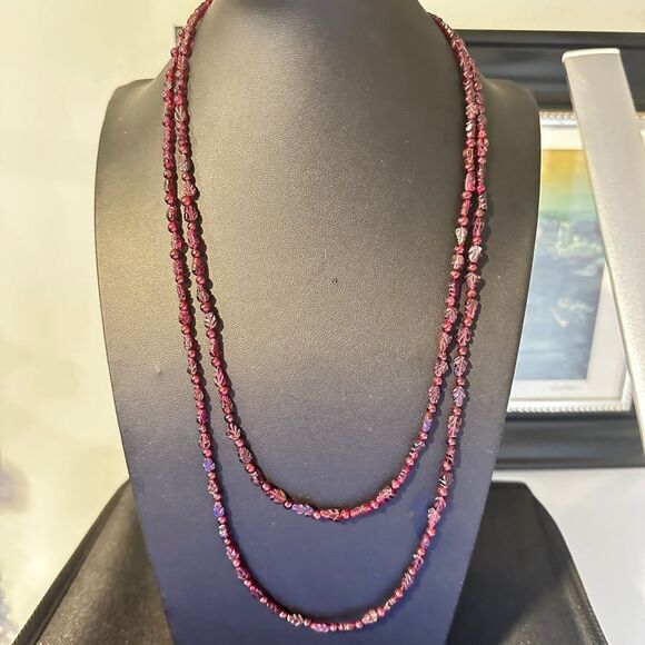 22" double strands, ALL garnet beaded necklace with gold over 925 clasp! - Picture 14 of 14